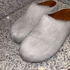 Fuzzy Gray Slip-On Clogs